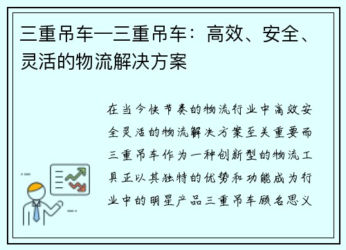 三重吊车—三重吊车：高效、安全、灵活的物流解决方案