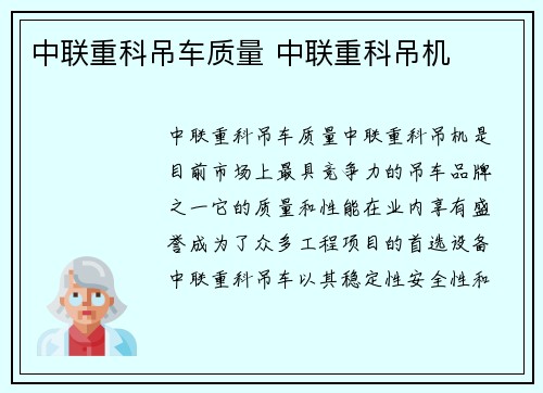 中联重科吊车质量 中联重科吊机